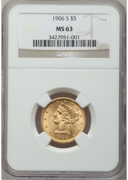 1906S $5 Liberty Half Eagle MS63